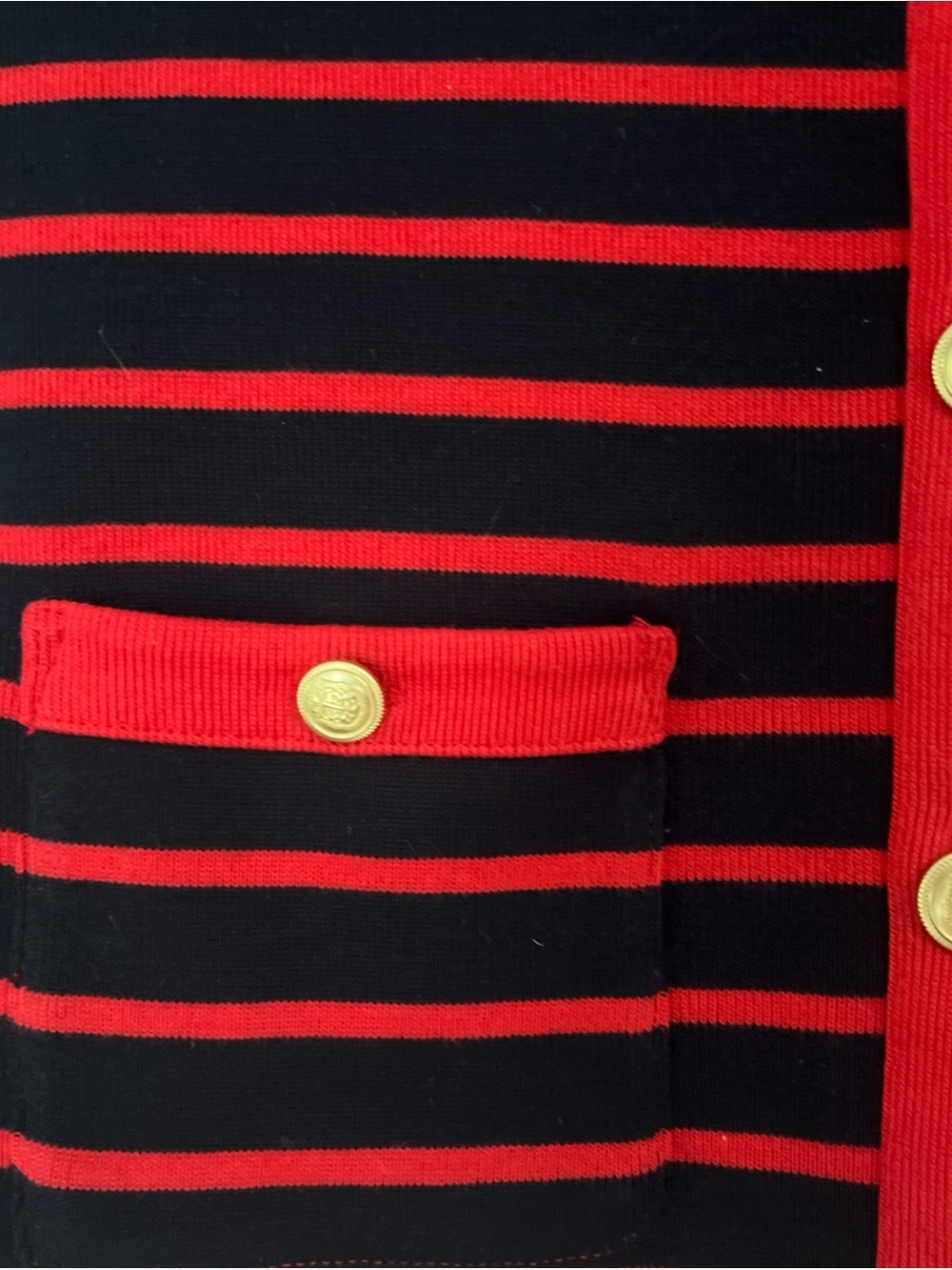 Talbots Cardigan M Navy Blue Red Striped Gold Buttons Preppy Academia, Work EUC - Picture 4 of 11